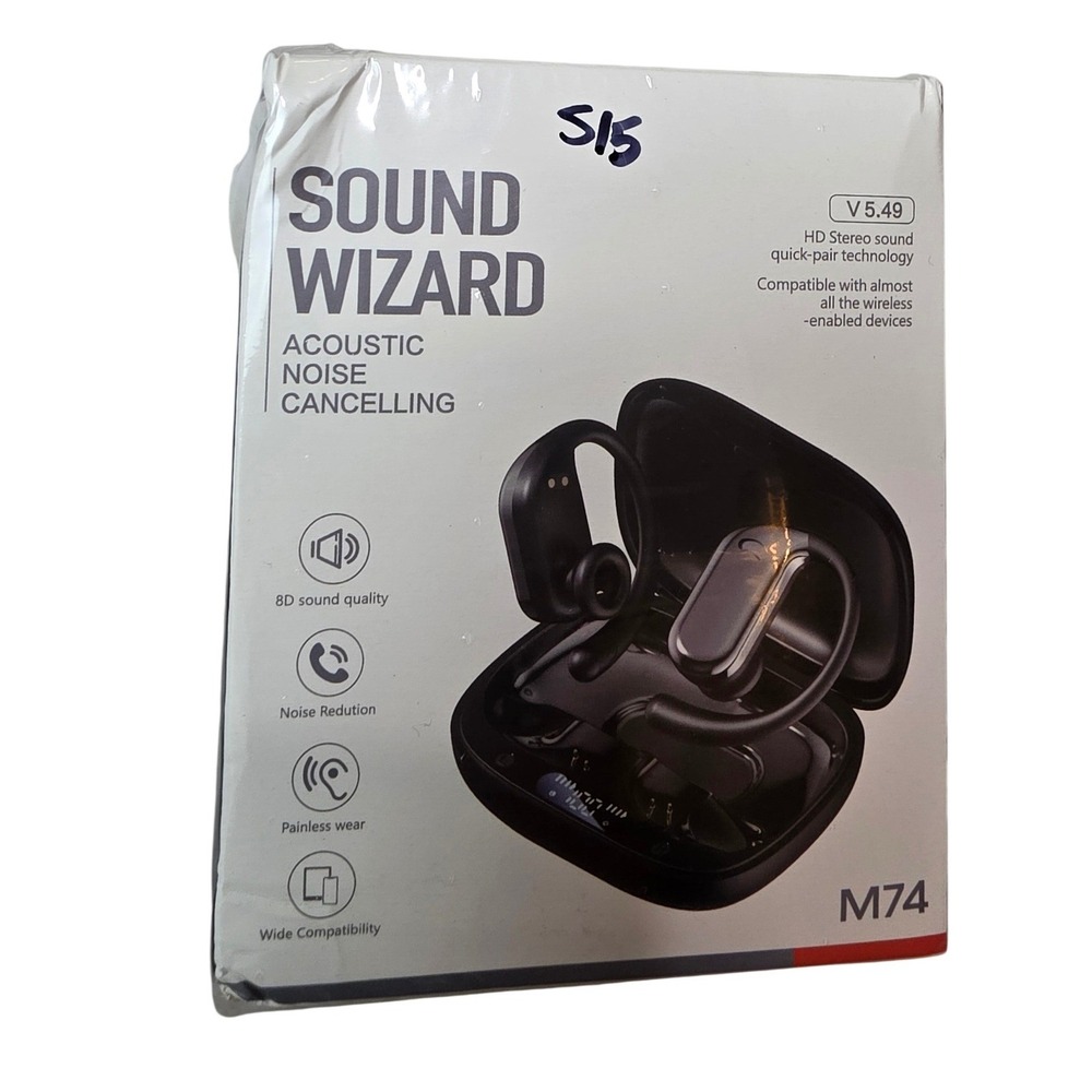 Sound Wizard M74 Bluetooth Earbuds Noise Cancelling 8D Stereo Sound Black NEW A6
